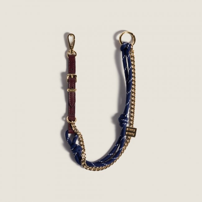 Miu Miu Leather, cord and metal trick keyring - Burgundy/Baltic Blue Miu Miu Leather, cord and metal trick keyring - Burgundy/Baltic Blue