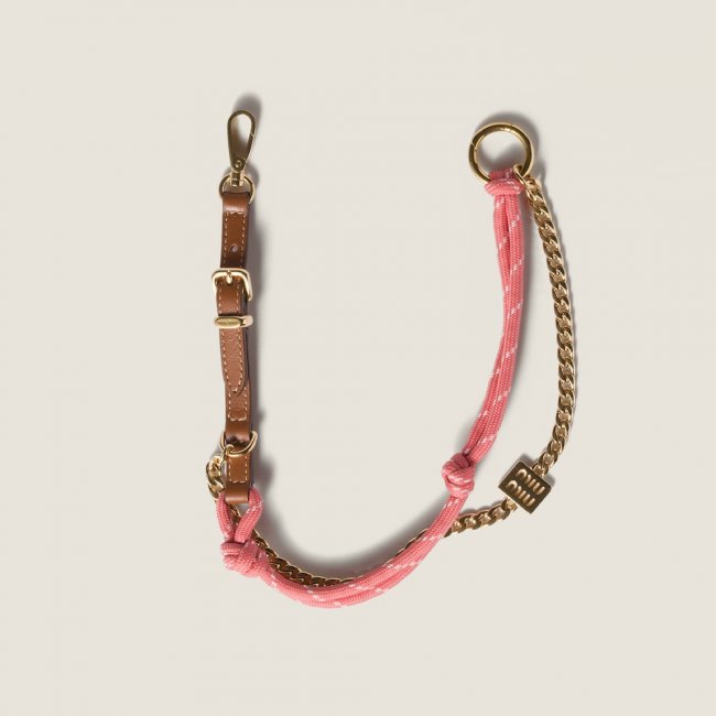 Miu Miu Leather, cord and metal trick keyring - Cognac/Tamarind Miu Miu Leather, cord and metal trick keyring - Cognac/Tamarind