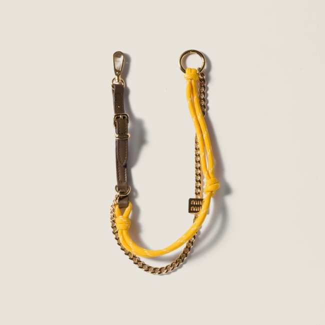 Miu Miu Leather, cord and metal trick keyring - Tundra/Yellow Miu Miu Leather, cord and metal trick keyring - Tundra/Yellow