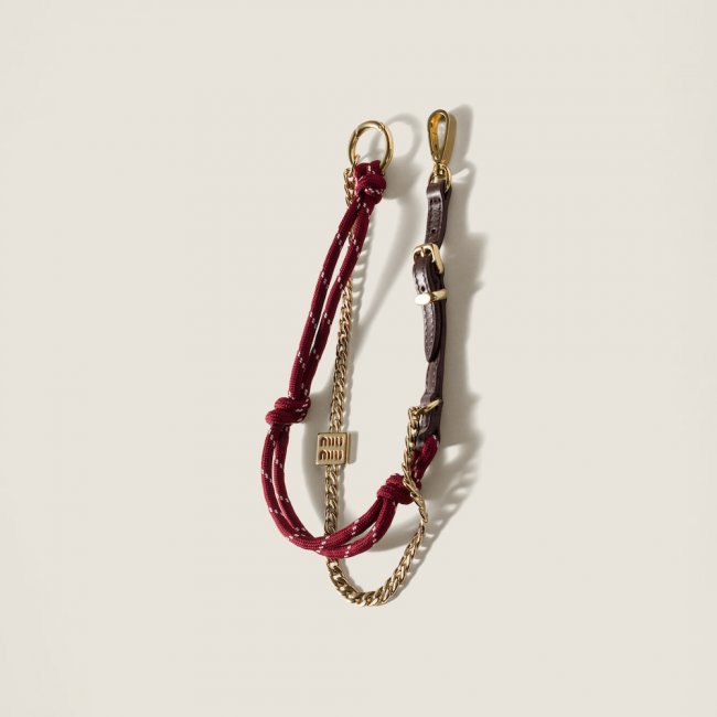 Miu Miu Leather, cord and metal trick keyring - Briarwood/Amaranth Miu Miu Leather, cord and metal trick keyring - Briarwood/Amaranth