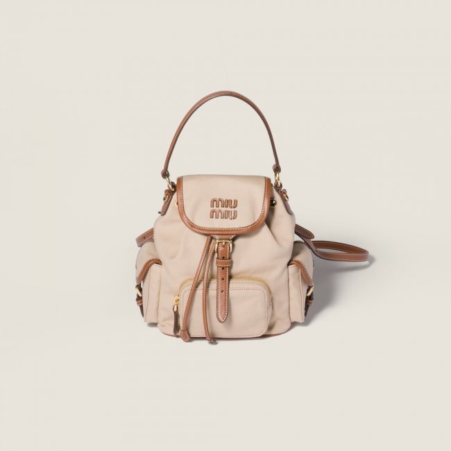 Miu Miu Canvas and leather backpack Cord Beige / Brandy Miu Miu Canvas and leather backpack Cord Beige / Brandy