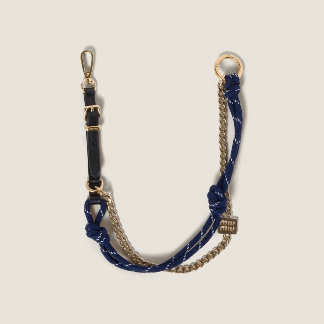 Miu Miu Leather, cord and metal trick keyring - Black/Baltic Blue Miu Miu Leather, cord and metal trick keyring - Black/Baltic Blue
