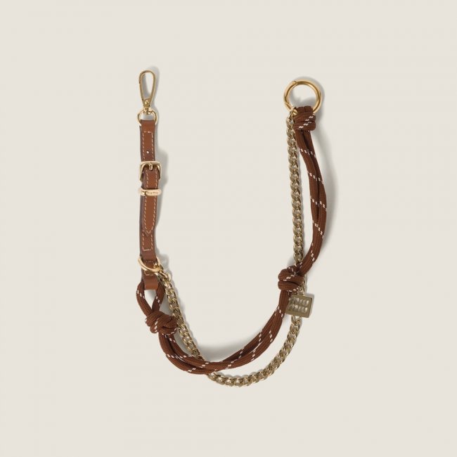 Miu Miu Leather, cord and metal trick keyring - Cognac/Tobacco Miu Miu Leather, cord and metal trick keyring - Cognac/Tobacco