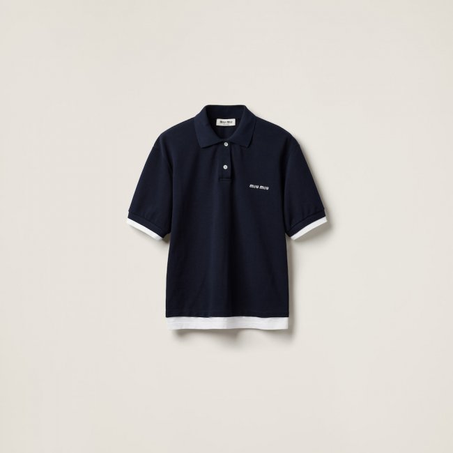 Miu Miu Piqué and jersey polo shirt Navy Miu Miu Piqué and jersey polo shirt Navy